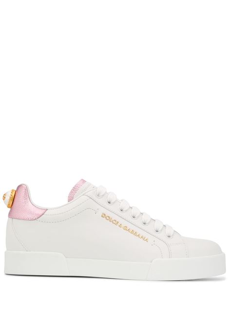 sneakers Portofino in pelle di vitello bianca con tallone rosa DOLCE & GABBANA | CK1602-AN29887587